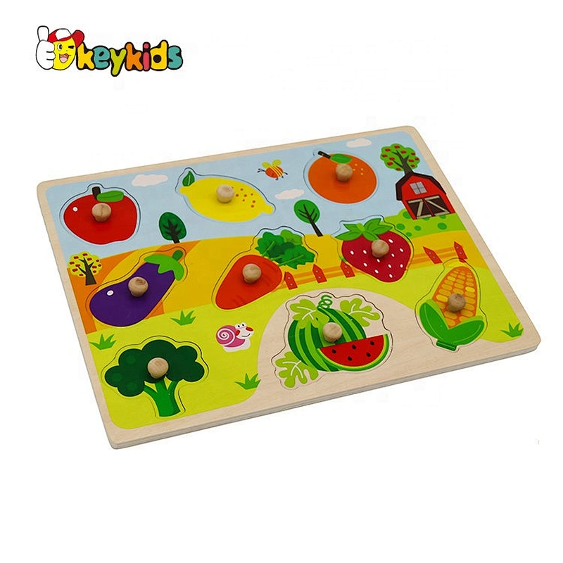 2019 New design baby educational wooden fruit puzzle with knob W14M154