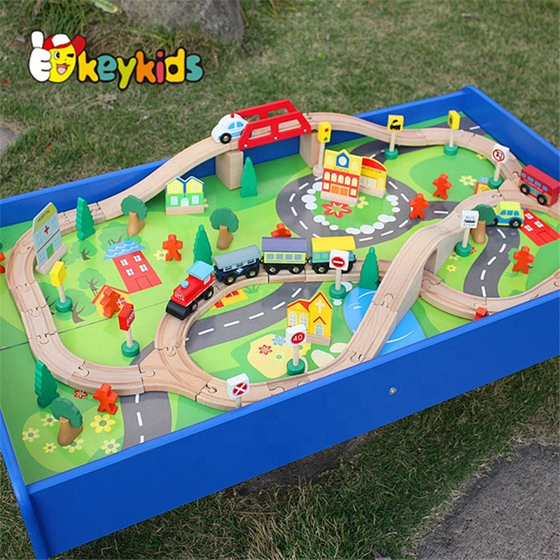 New arrival wooden railway train toy for kid,Fashion wooden railway train set,Roller coaster Track table for wholesale W04C009A