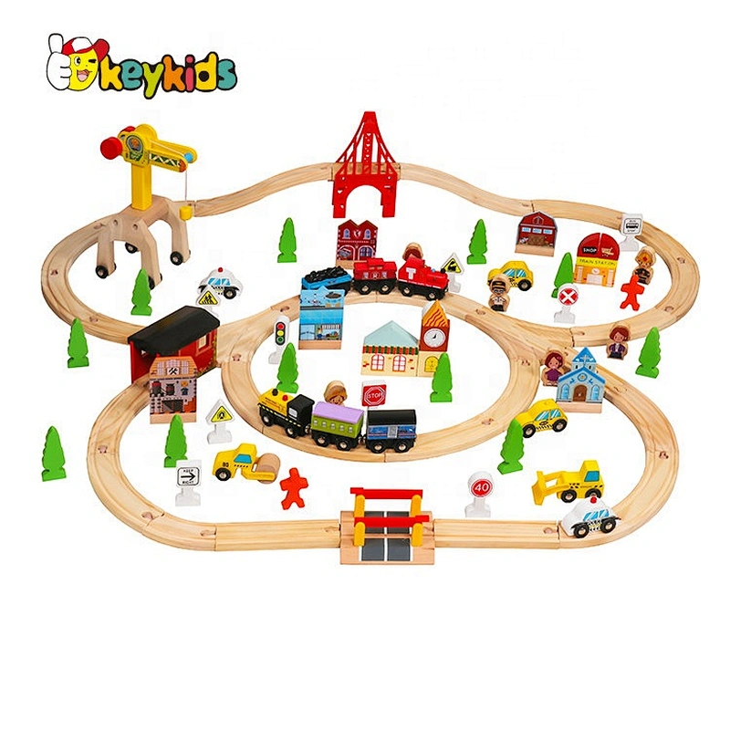 Customize 100pcs educational wooden toy train track for kids W04C080D