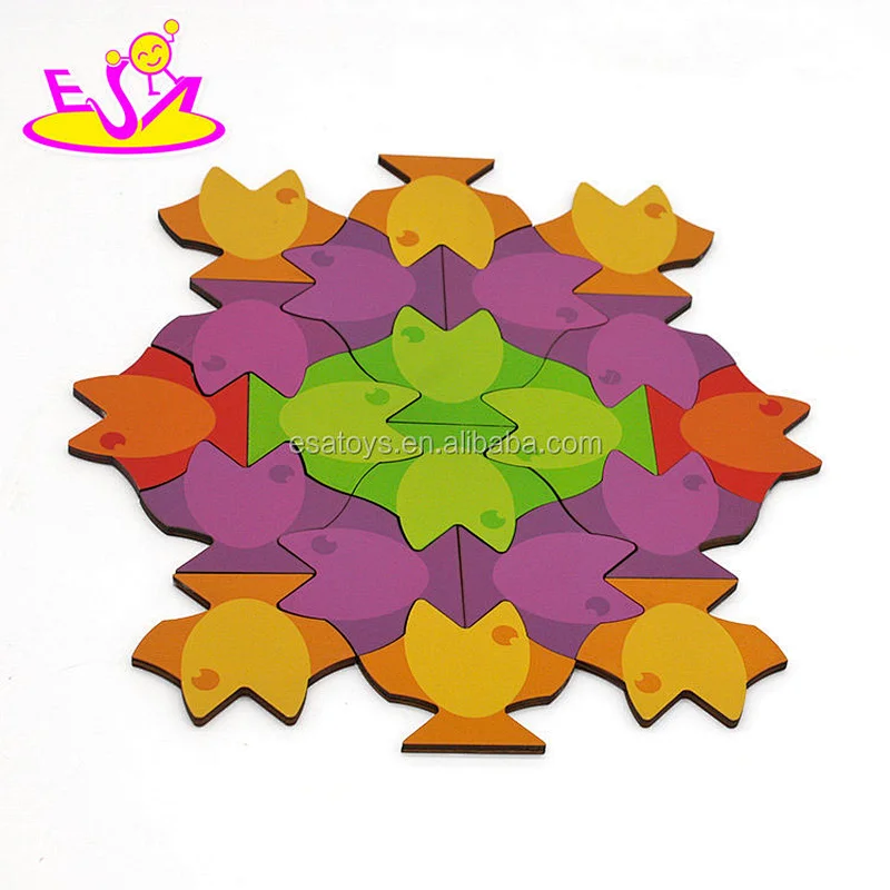 Customize different colors 3d wooden fish puzzle for kids W14A183