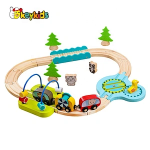2019 Top sale 24 pieces children mini wooden toy railway set for wholesale W04C179