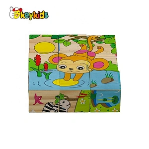 Cusomize 9 pcs 3D wooden animal cube puzzle for kids W14F068