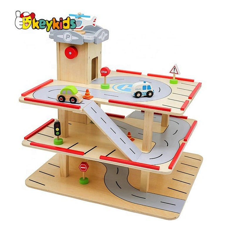 2019 New design educational play set wooden kids car garage with customize W04B077