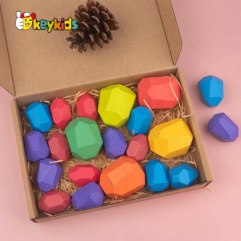 Customize stone shape wooden infant stacking blocks for children W13D308