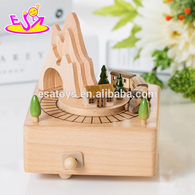 Customize funny train toys wooden vintage music box for kids W07B039