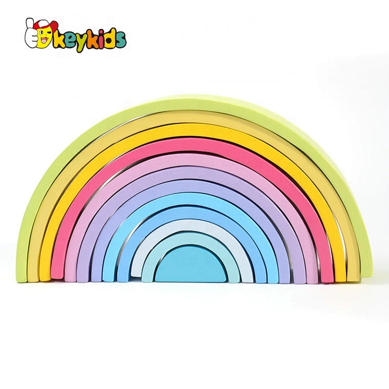 2019 High quality educational wooden rainbow puzzle blocks for children W13D229
