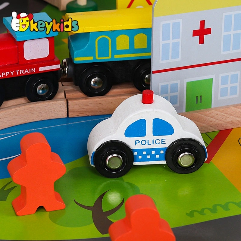 New design wooden railway train play set for children W04C212