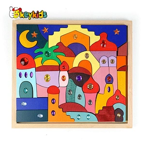 Montessori color cognitive toys wooden rainbow gems building blocks puzzle for kids W14A260