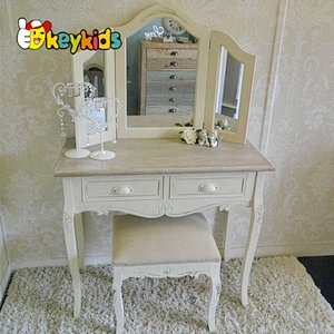 New and popular white wooden dressing table with mirror and stool W08H021
