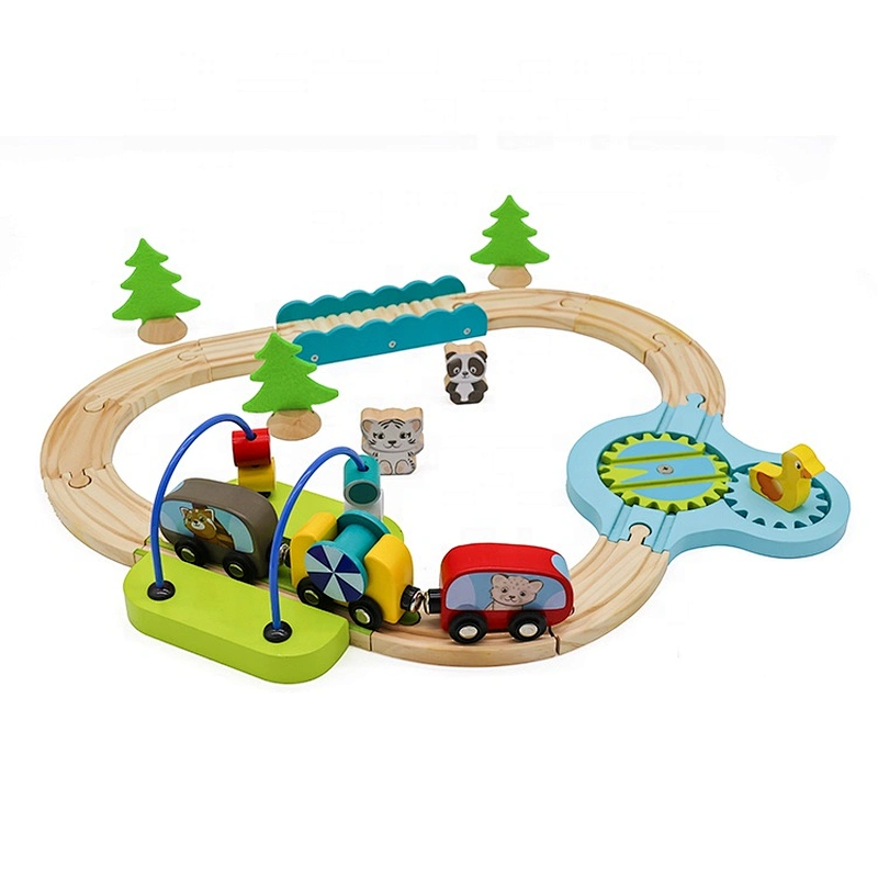2019 Top sale 24 pieces children mini wooden toy railway set for wholesale W04C179