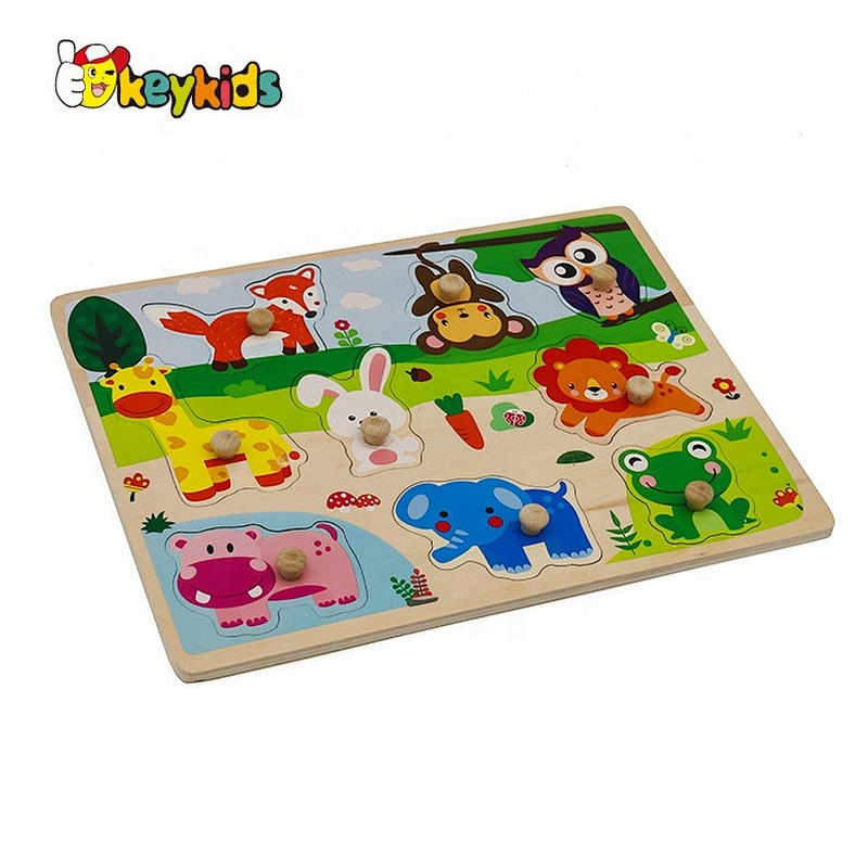 2019 New design baby educational wooden animal jigsaw puzzles with knob W14M153