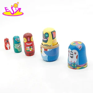 Handmade cartoon wooden Russian nesting doll set for children W06D111