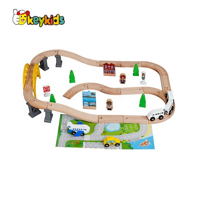 Customize kids educational wooden toy railway for toddlers W04C202