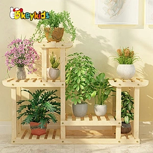 New arrival 4 layers decorative natural wood plant stand with wheels W08H116C