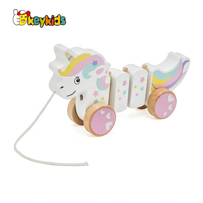 2019 New arrival educational blocks wooden pull train toy for kids W05C122