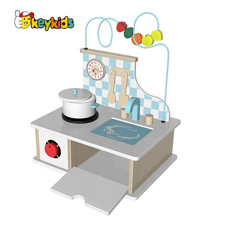 New design mini pretend play wooden tabletop kitchen toy for children W10C638