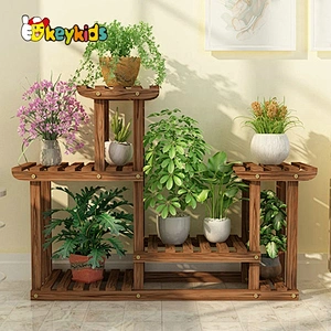 New arrival 4 layers decorative natural wood plant stand with wheels W08H116C