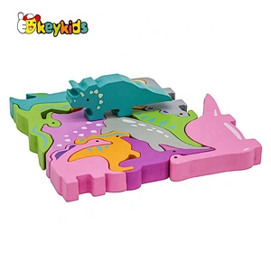 2021 Hot selling dinosaurs shape wooden block puzzle for children W14A251