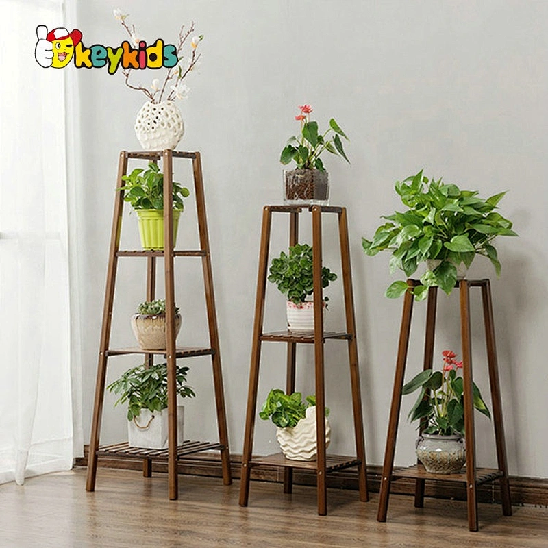 Top sale decorative 4 ties wooden plant pot and stand in brown W08H115