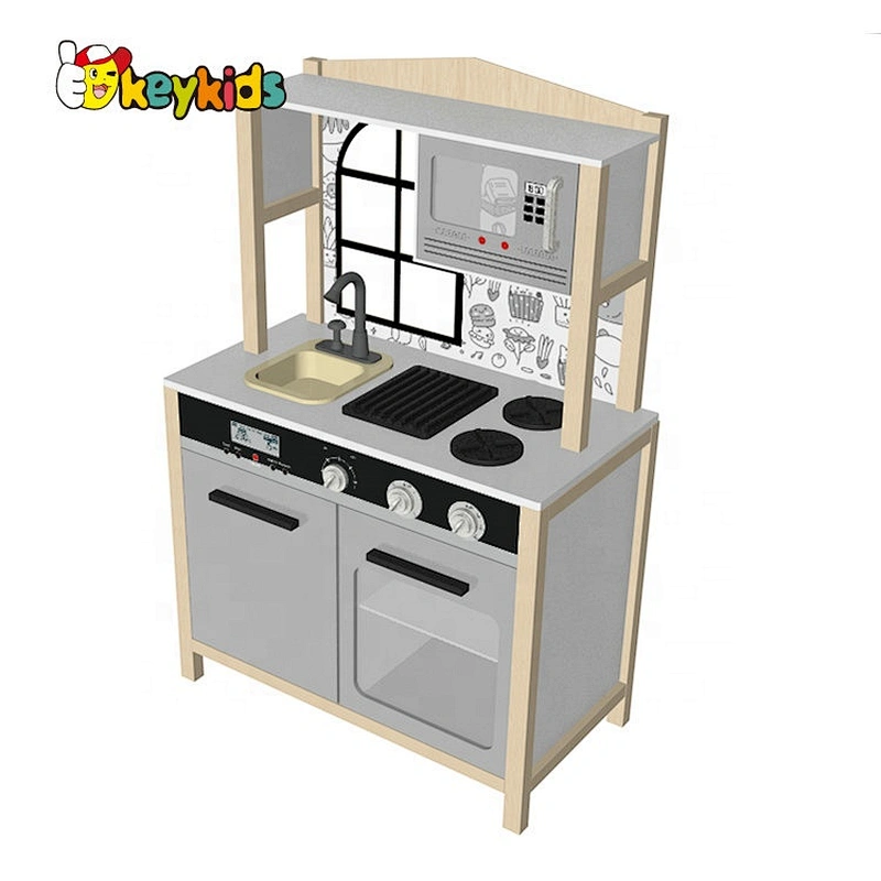New design wood interactive water function wooden kids kitchen play set for pretend play W10C636