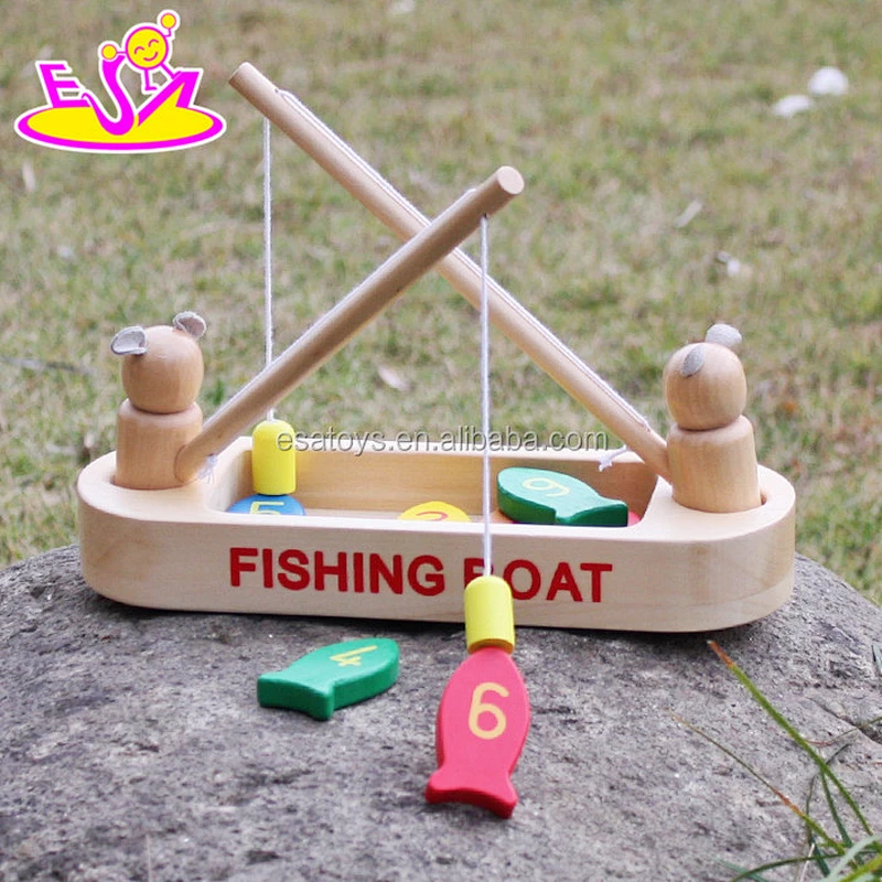 2017 New design childhood play toy wooden fishing boat toy W01A193