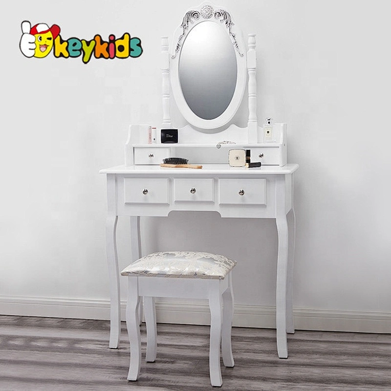 Fashion Modern White Wooden Makeup Play Set With Stool And Mirror W08H018