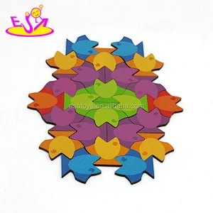 Customize different colors 3d wooden fish puzzle for kids W14A183