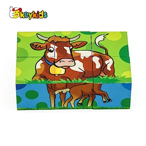 Customize educational 6 piece wooden cube puzzle for children W14F071