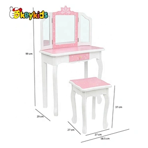 2020 New released pink wooden girls vanity table with mirror and stool W08H126A