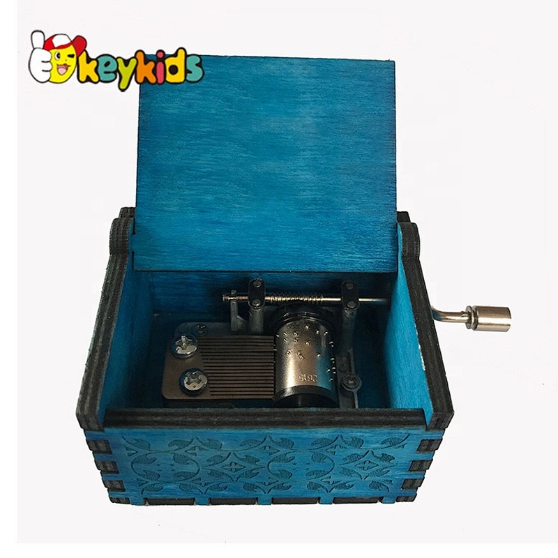 Handmade vintage hand cranked wooden music box instrument for wholesale W07B073