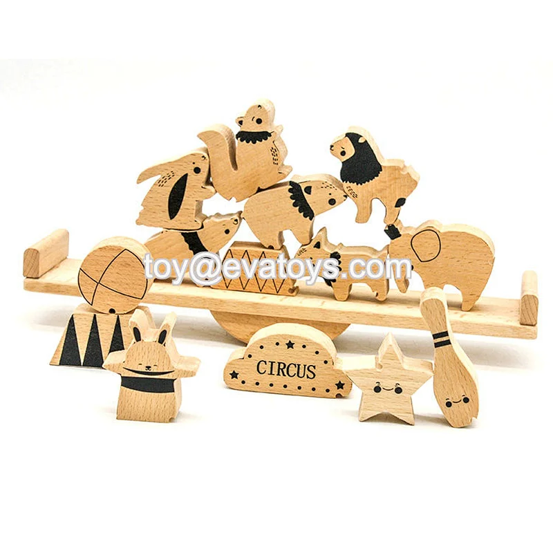 Most popular balance game wooden stacking animals for kids W11F086