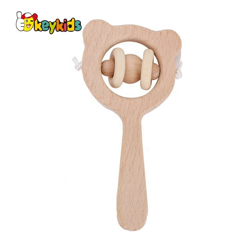 2020 High quality natural wooden infant teething rattle for wholesale W08K284