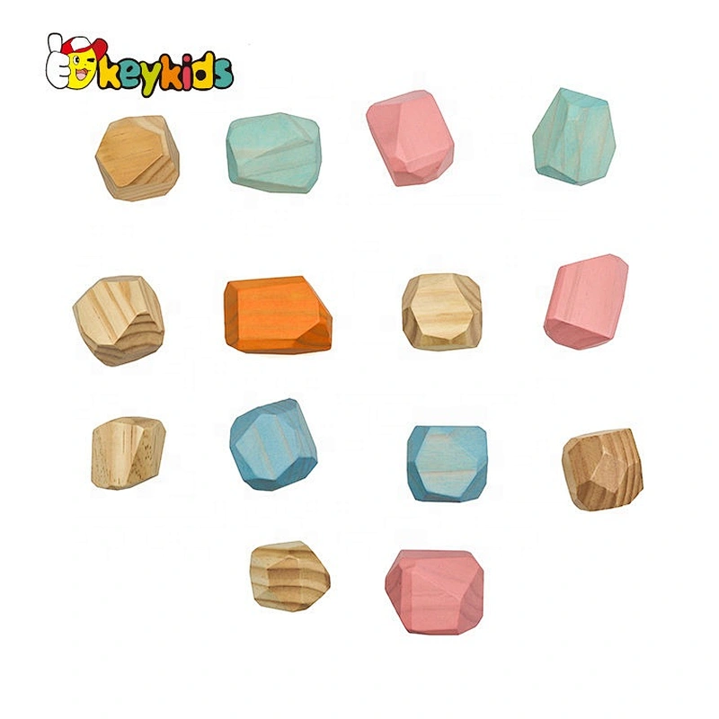 2020 Customize colored wooden stone building blocks for kids W13A214