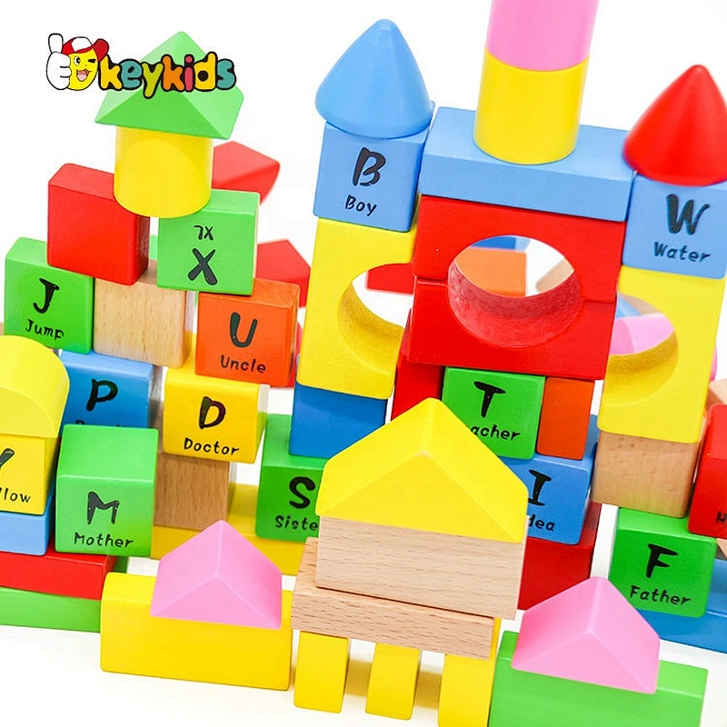 wholesale cheap 100 pieces children educational wooden abc blocks with bag W13B025