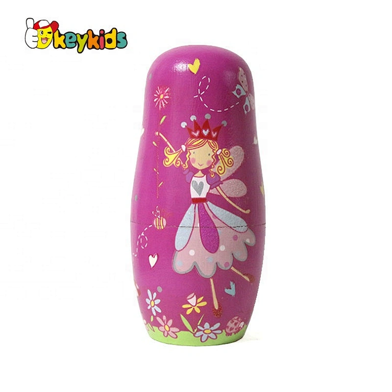 New released pink wooden russian stackable dolls for girls W06D140