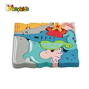 2021 Customize colored wooden fish block puzzle for kids W14A252