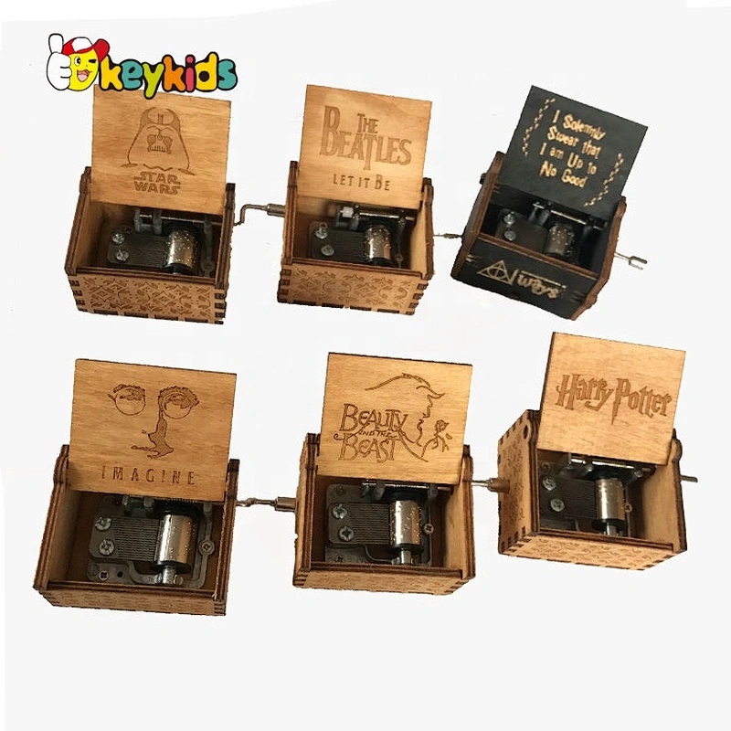 Handmade vintage hand cranked wooden music box instrument for wholesale W07B073