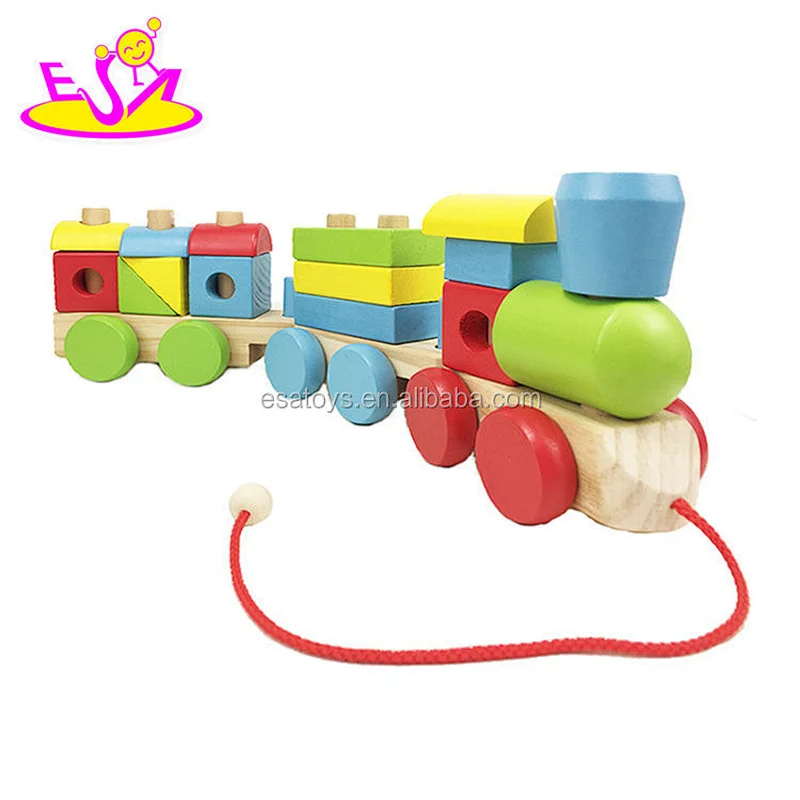 New hottest educational stacking wooden toy block train for kids W05C091