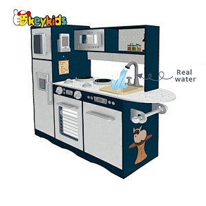 New design interactive play wooden toy kitchen set with real water W10C624