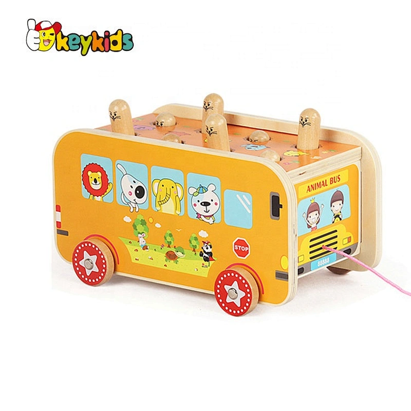 2020 New released fun wooden animal bus toy for kids W05C125