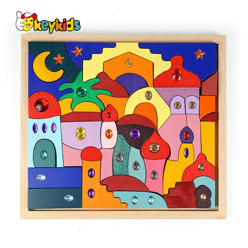 2021 Customize colorful educational wooden rainbow building blocks for toddlers W14A261