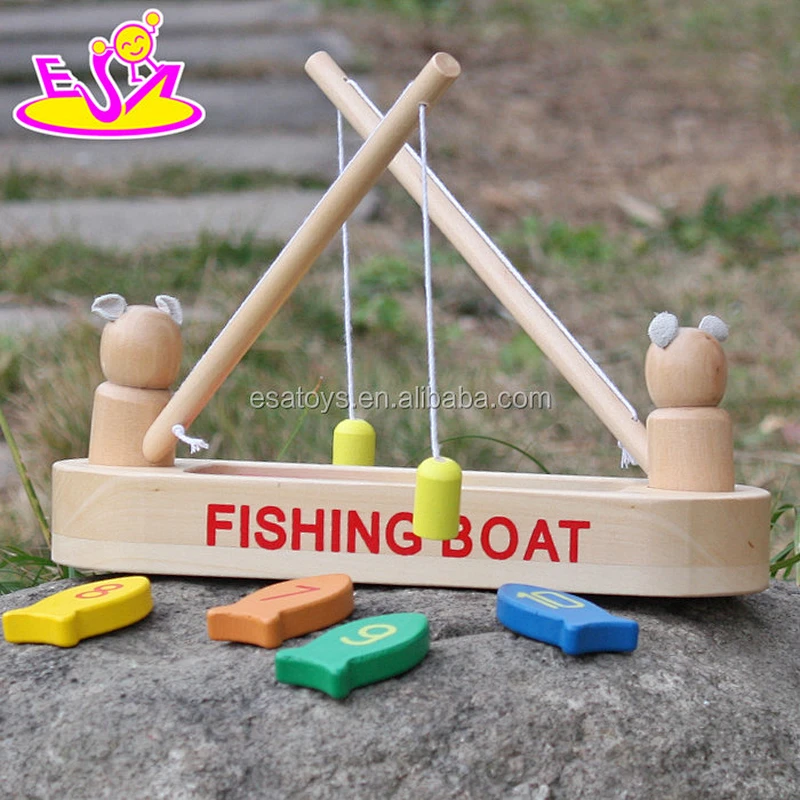 2017 New design childhood play toy wooden fishing boat toy W01A193