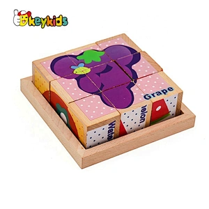 2019 New design 9 pieces kids wood cube puzzle for early education W14F058