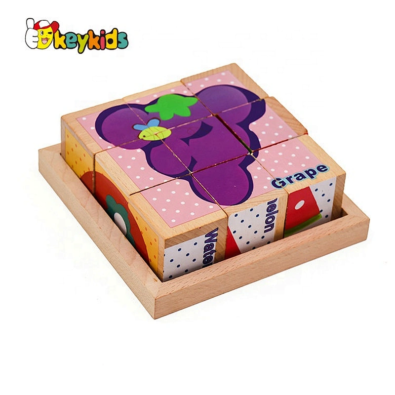 2019 New design 9 pieces kids wood cube puzzle for early education W14F058