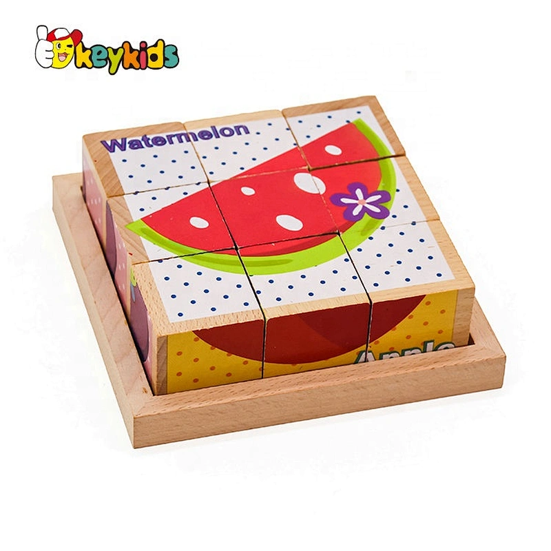 2019 New design 9 pieces kids wood cube puzzle for early education W14F058