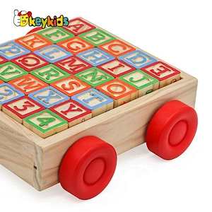 2021 Customize preschool wooden pull along blocks wagon for kids W13C045