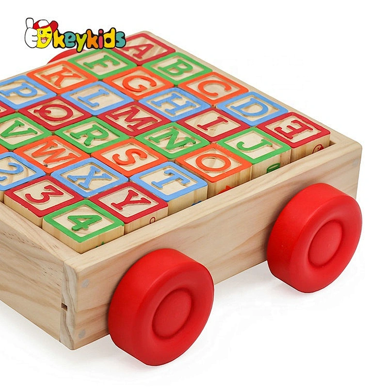 2021 Customize preschool wooden pull along blocks wagon for kids W13C045