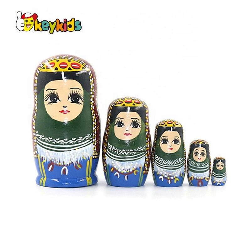 Customize 5 in 1 wooden family nesting dolls for kids W06D145