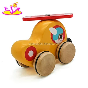 New arrival cartoon kids wooden airplane toys with wheels W04A380
