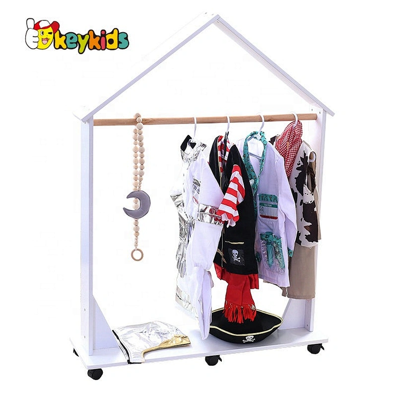 wholesale kids wooden cloth hanger stand with storage shelf W09B100